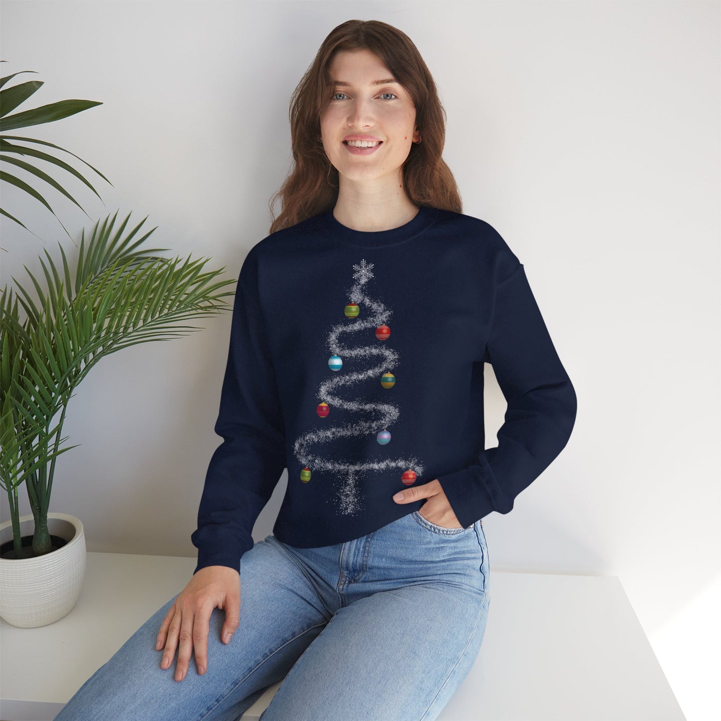 Cosmic Christmas: Where Stardust Dreams Become Holiday Magic - Christmas Tree Sweatshirt - Cozy Unisex Crewneck for Holiday Cheer