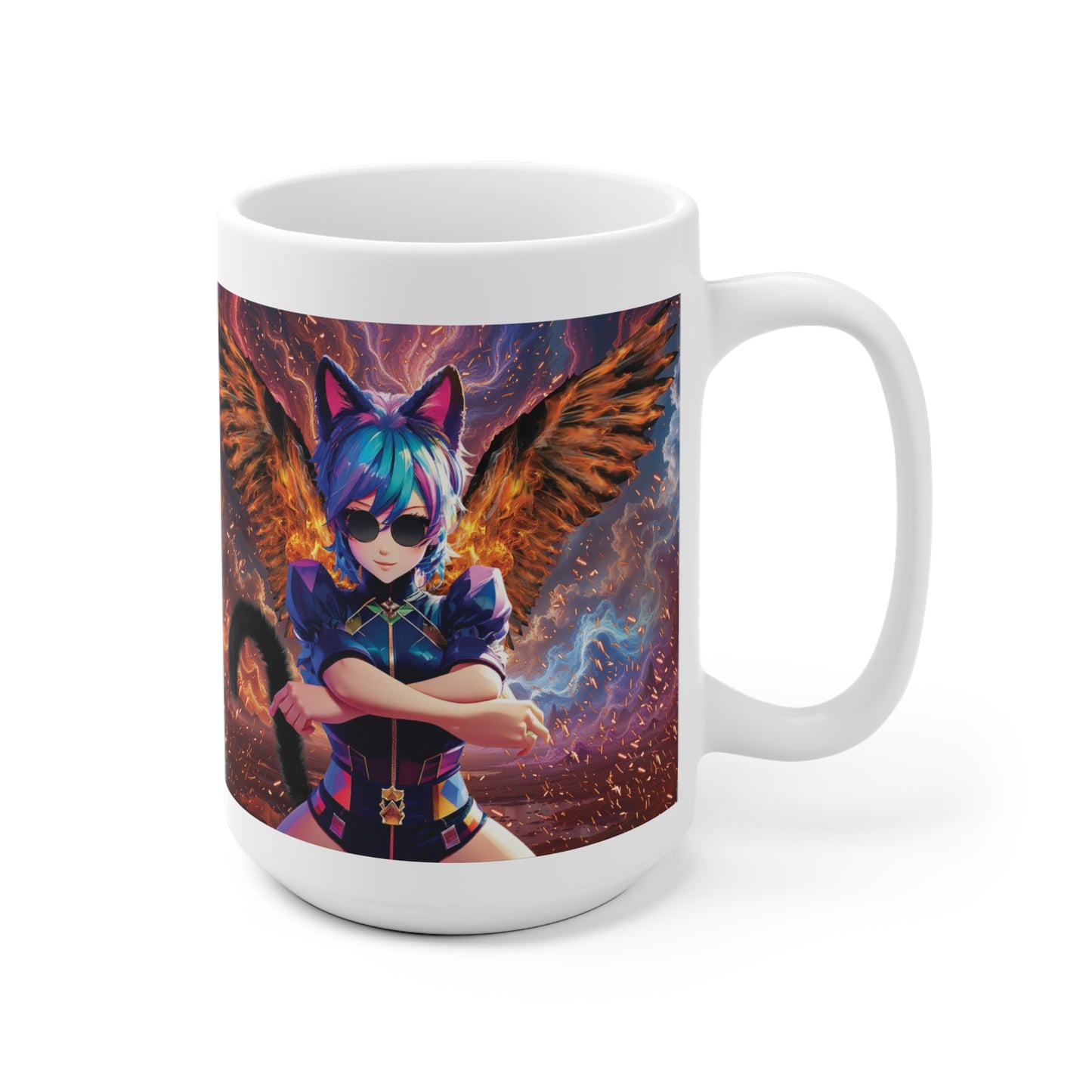 Ceramic Mug - Celestial Firestarter: Frost & Flame Anime Fantasy Design