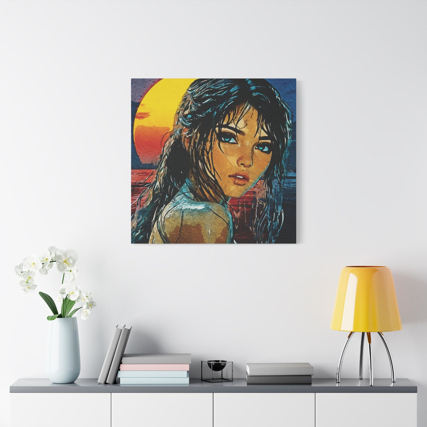 "Golden Hour Goddess: Vibrant Pop Art Vision" - Stylish Art Canvas Print, Home Decor, Wall Art, Gift for Art Lovers, Bohemian Decor, Unique Artwork