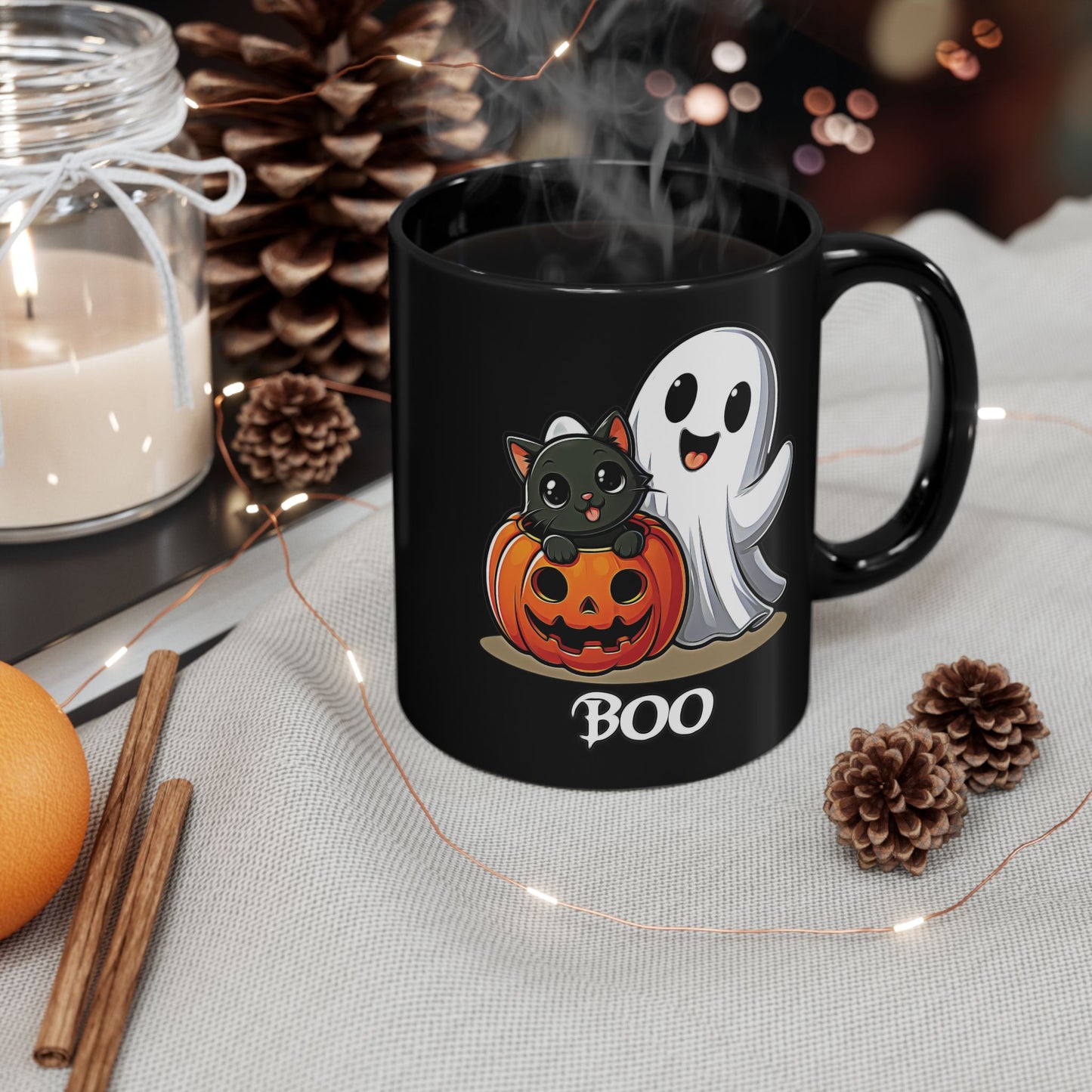 Spooky Smiles & Cozy Vibes – Halloween Boo Pumpkin Ghost Cat Edition - Halloween Themed Black Mug with Cute Ghost and Cat Design, Perfect for Spooky Season, Fall Parties, Trick or Treat Mugs, Halloween [...]