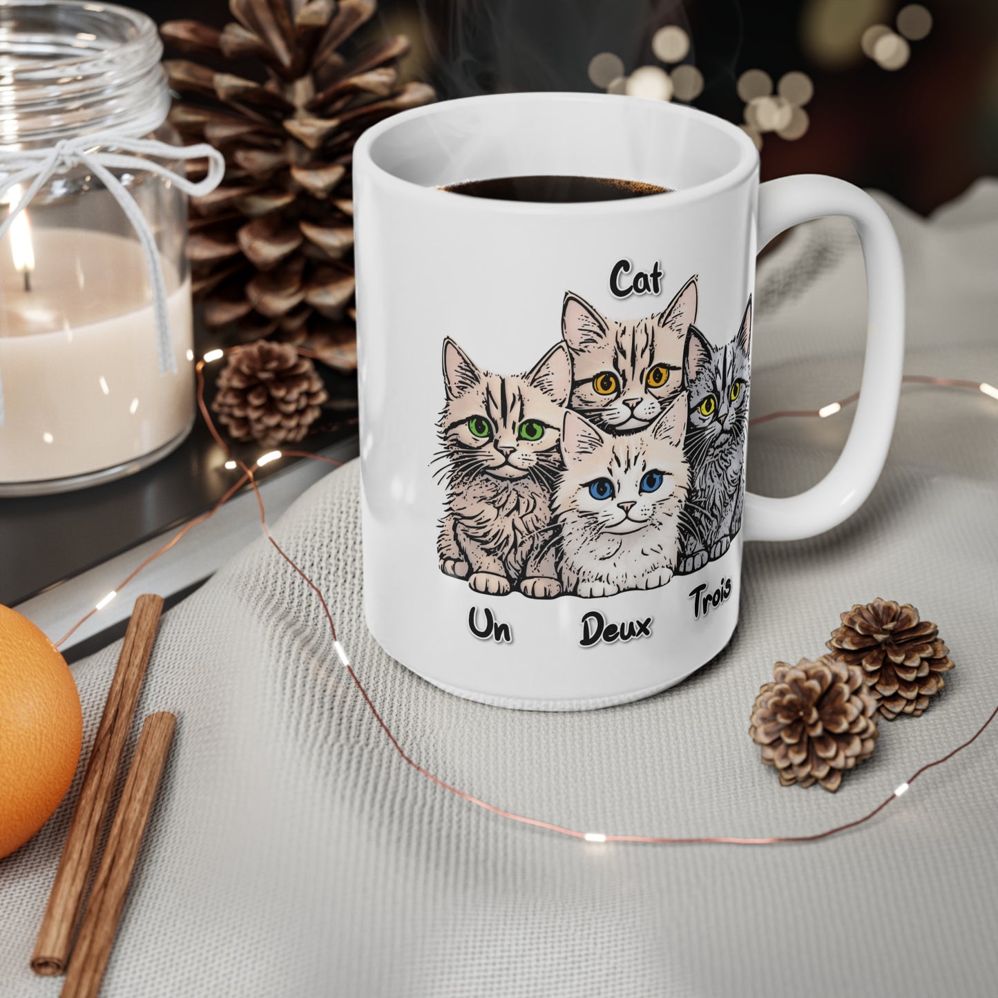 Un, Deux, Trois, Cat: Purrfect Counting Cuteness - Ceramic Coffee Cups, 11oz, 15oz