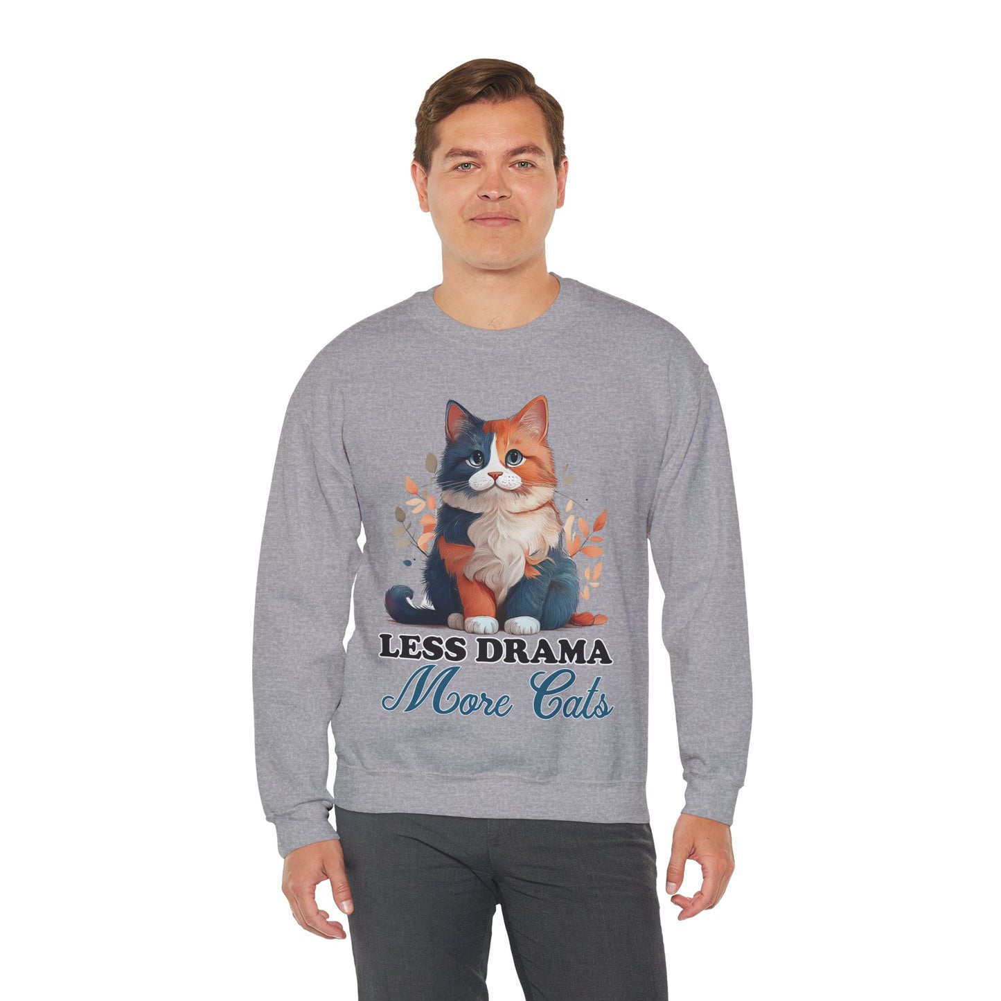 Less Drama, More Cats – Purrfect Peace in Style 🐾✨ - Cat Lover Crewneck Sweatshirt | Less Drama More Cats | Cozy Gift for Cat Owners, Animal Lovers, Cute Cat Sweatshirt
