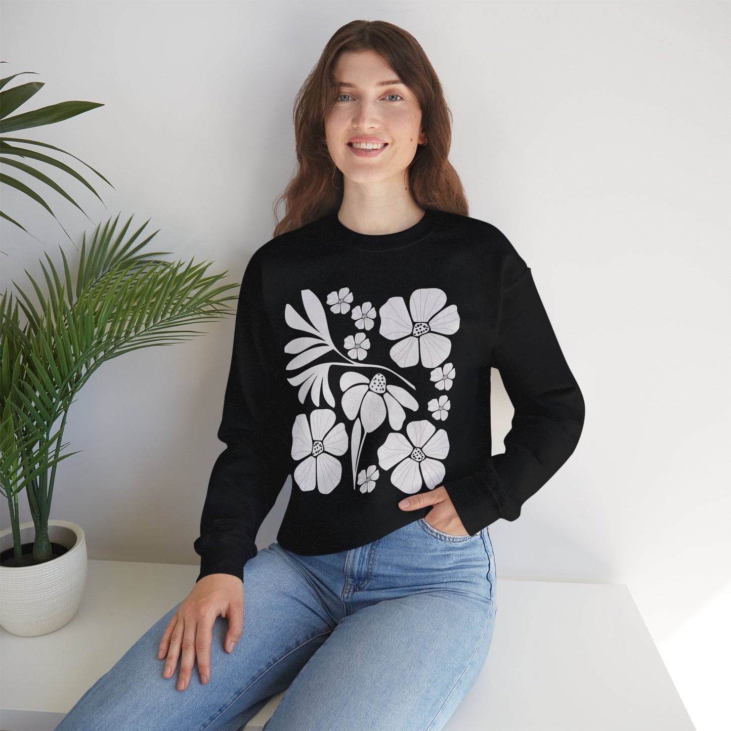Floral Boho style Minimalist Unisex Crewneck Sweatshirt - Cozy Comfort for All Occasions