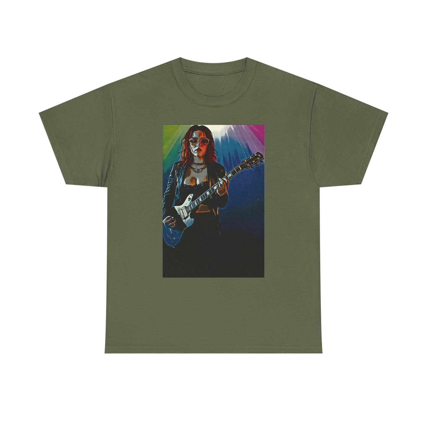 Electric Vibes: Retro Halftone Guitar Art Celebrating Music, Freedom, and Bold Self-Expression - Rock Star Unisex Heavy Cotton Tee, Music Lover Gift, Concert Apparel, Vintage Tee, Festival Wear