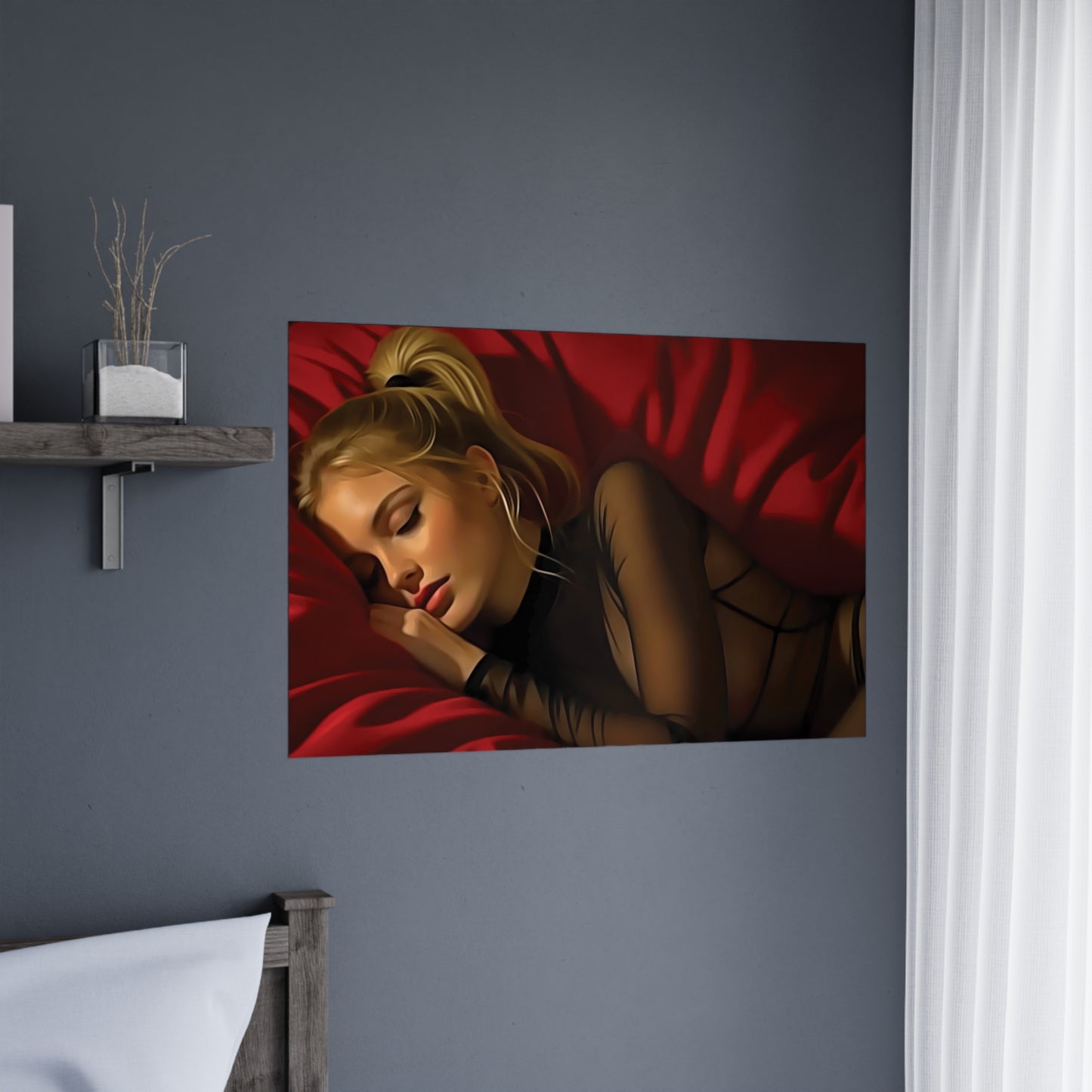 "Velvet Dreams: A Serene Portrait of Feminine Grace, Rest, and the Quiet Power of Stillness" - Dreamy Matte Poster - Cozy Bedroom Art, Chic Home Decor, Gift for Her, Wall Art, Relaxing Vibe