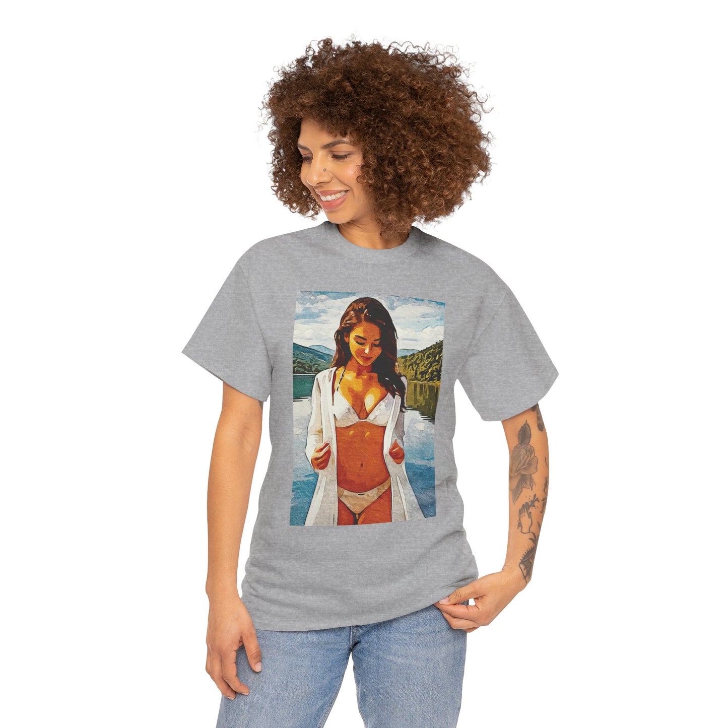 Beauty at the Lake — Sunlit Serenity for Casual Wear, Posters & Canvas - Summer Vibes Unisex Heavy Cotton Tee - Fun T-Shirt for Beach Lovers, Cute Casual Wear, Vacation Outfits, Graphic Tee for Parties, [...]
