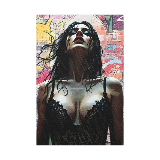 Rise Through the Storm: A Bold Expression of Strength, Passion, and Resilience in the Rain - Stretched Canvas Art Print, Wall Decor, Home Decor, Gift for Art Lovers, Modern Artwork, Contemporary Wall Art