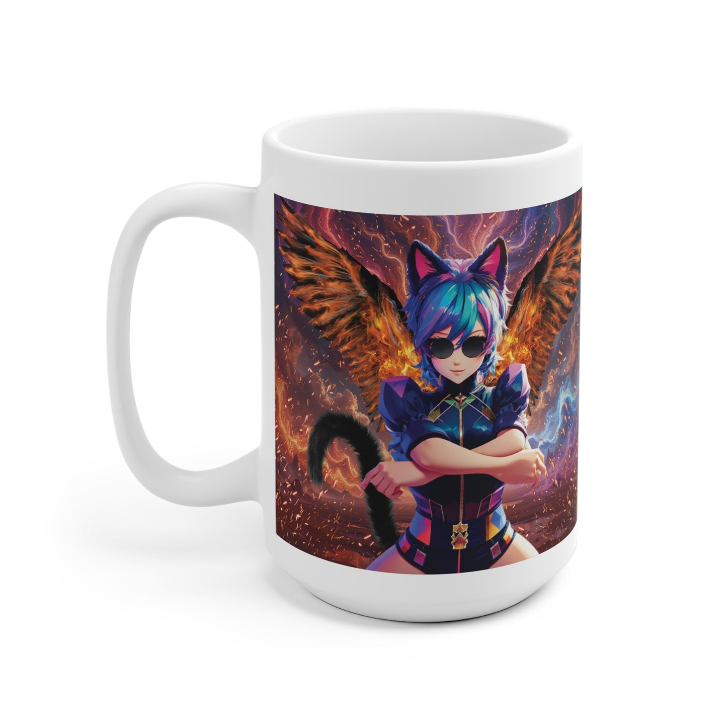 Ceramic Mug - Celestial Firestarter: Frost & Flame Anime Fantasy Design