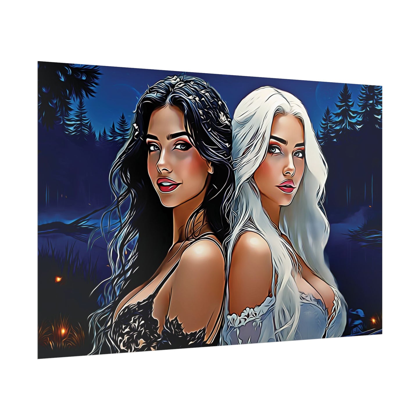 Moonlit Sisters of Opposites – Enchanted Night Art of Balance, Beauty, and Timeless Harmony - Mystical Duo Rolled Posters | Ethereal Art for Witchy Decor, Fantasy Wall Art, Gift for Her, Boho Home, Unique Prints