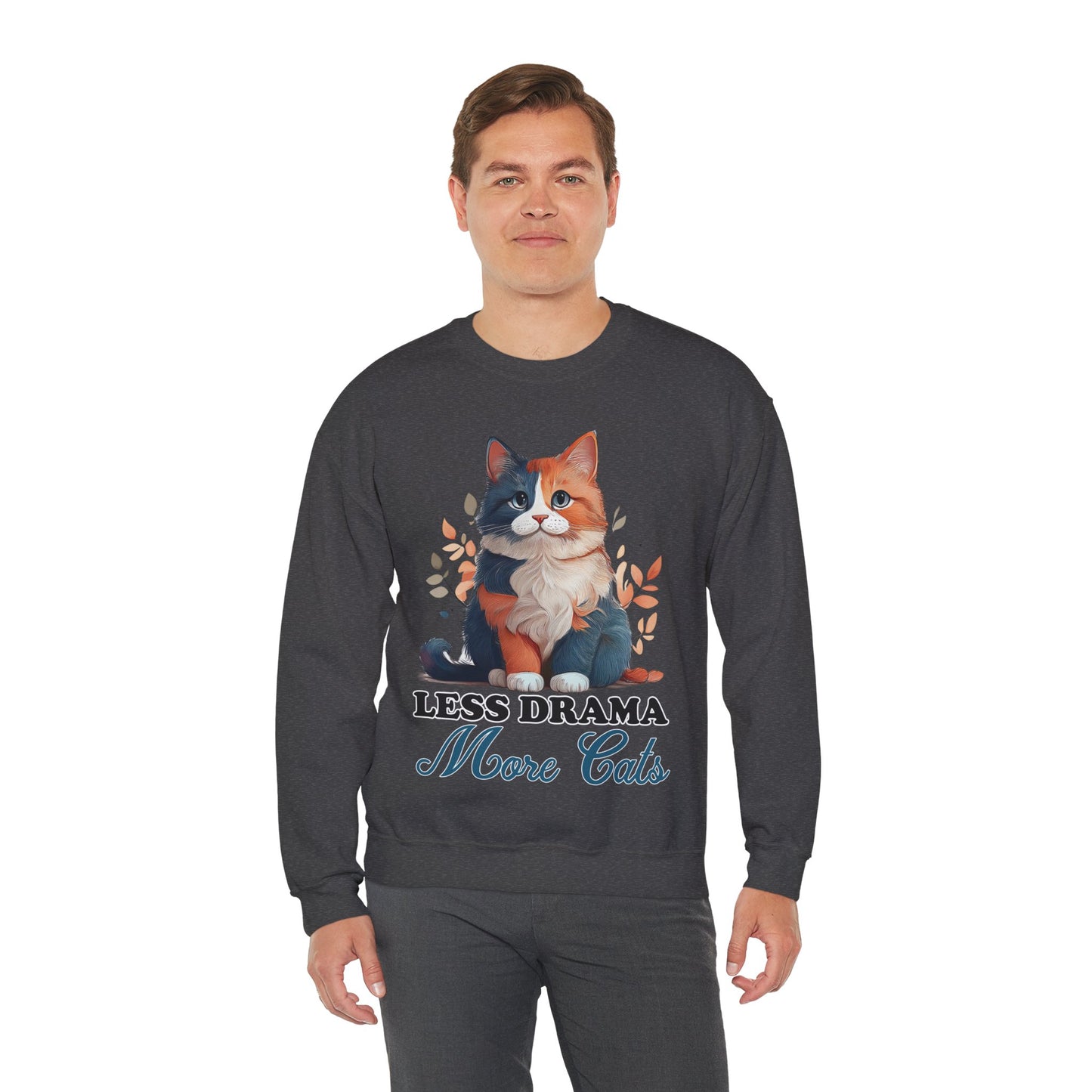 Less Drama, More Cats – Purrfect Peace in Style 🐾✨ - Cat Lover Crewneck Sweatshirt | Less Drama More Cats | Cozy Gift for Cat Owners, Animal Lovers, Cute Cat Sweatshirt