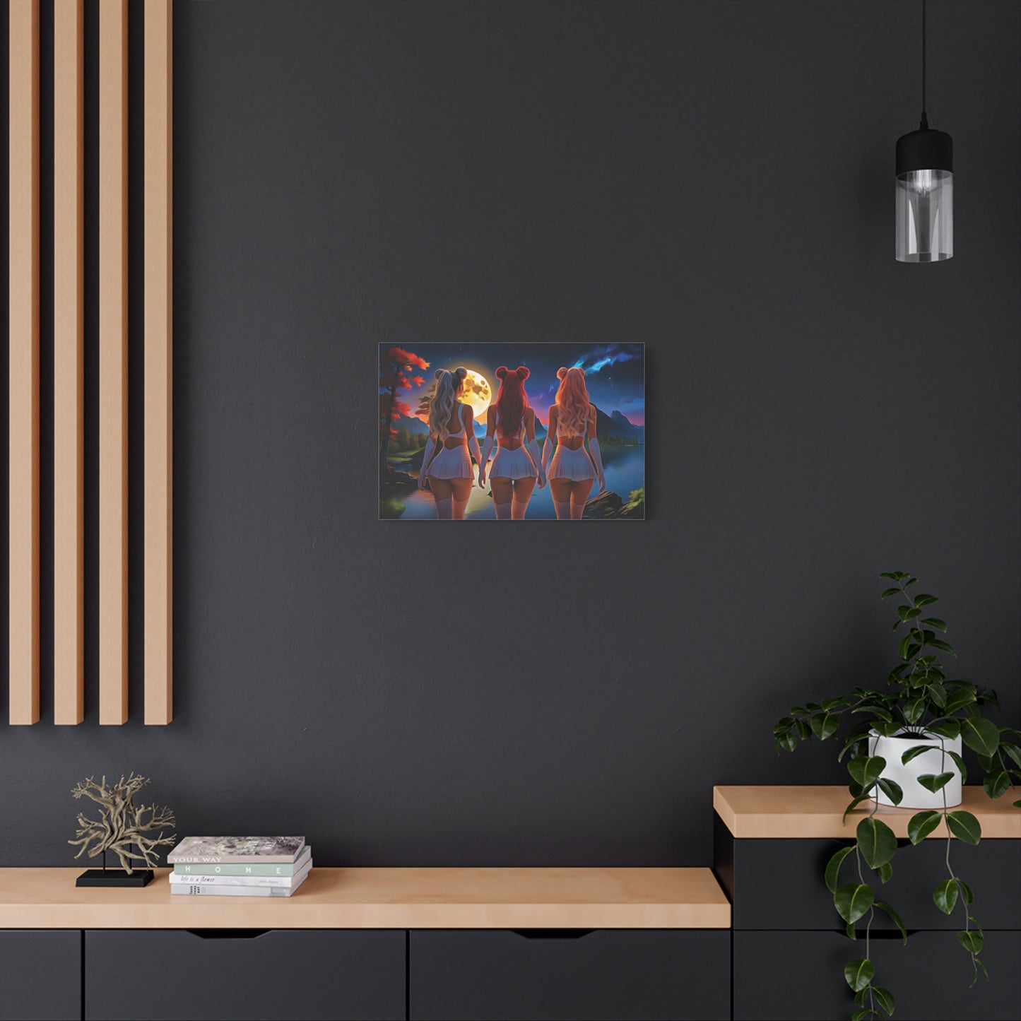 🌌 Moon Sisters: Unity in Light, Magic in MotionCanvas Wall Art - Enchanting Moonlit Retreat, Bohemian Decor, Gift for Friends, Home Decor, Unique Wall Art, Girls Night In