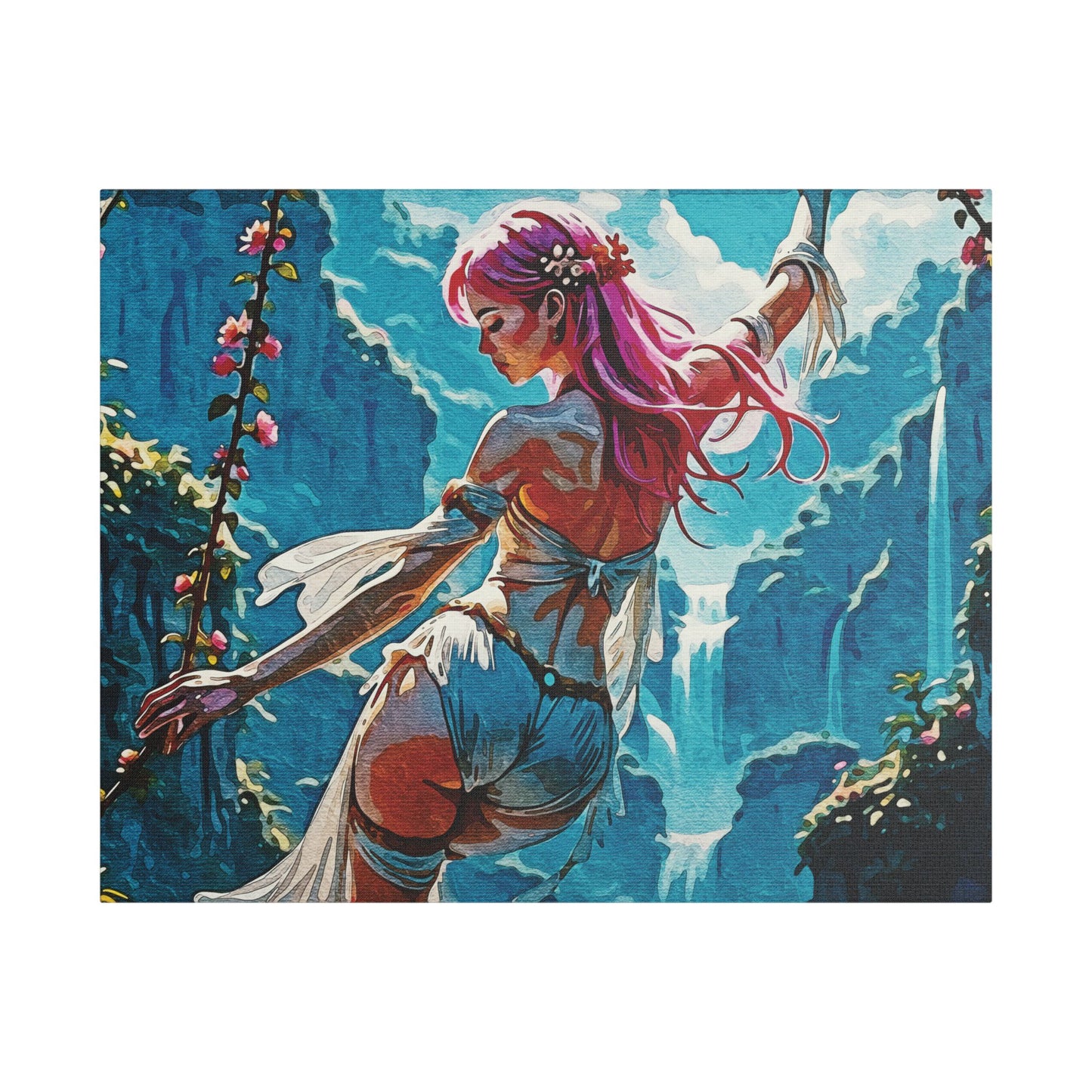 Blossom Beyond – Where Fantasy Blooms and Courage Flows 🌸🌄 - Satin Canvas Wall Art, Enchanting Fantasy Art Print, Colorful Home Decor, Bohemian Wall Hanging, Ethereal Gift Idea