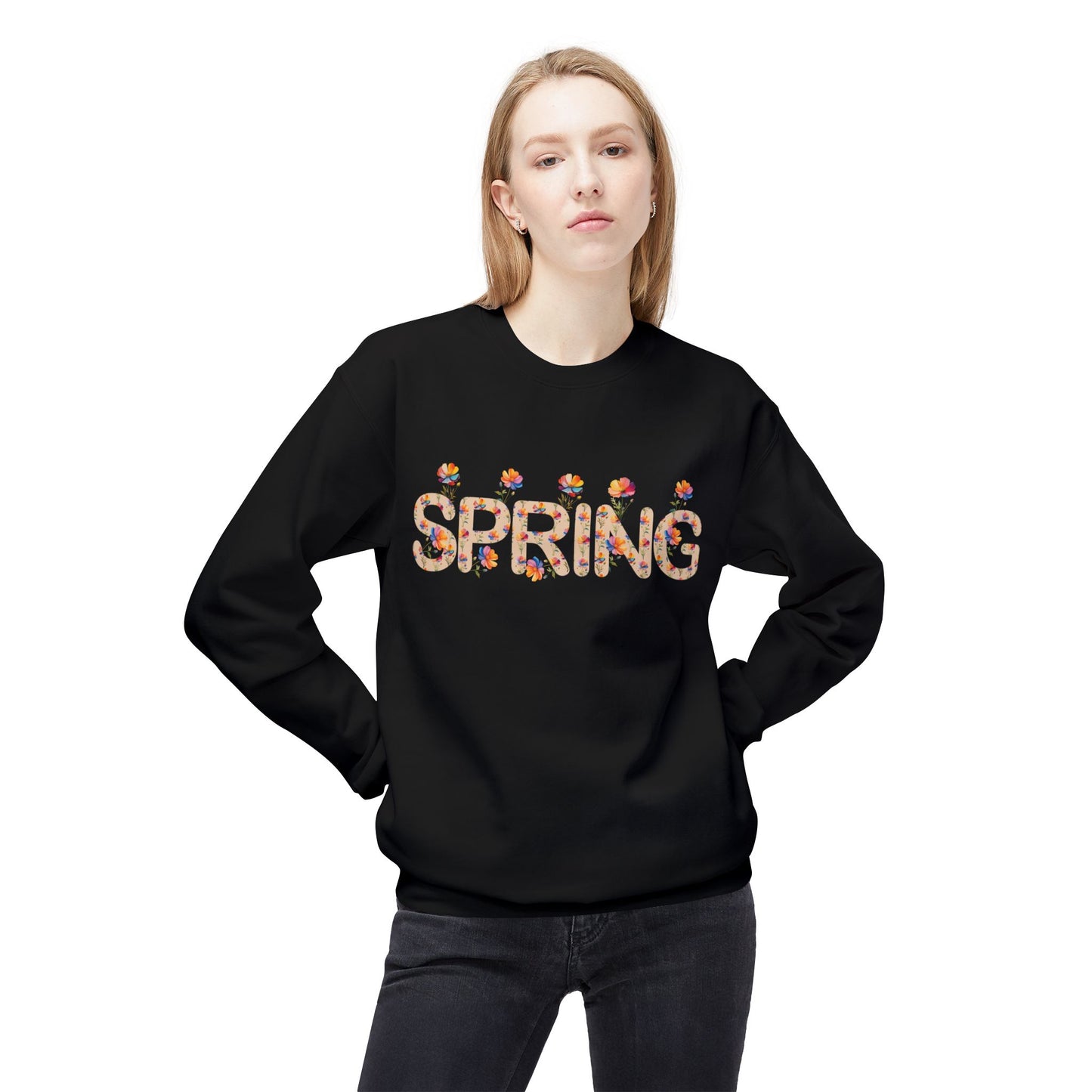 Spring Floral Crewneck Sweatshirt - Unisex Midweight Fleece