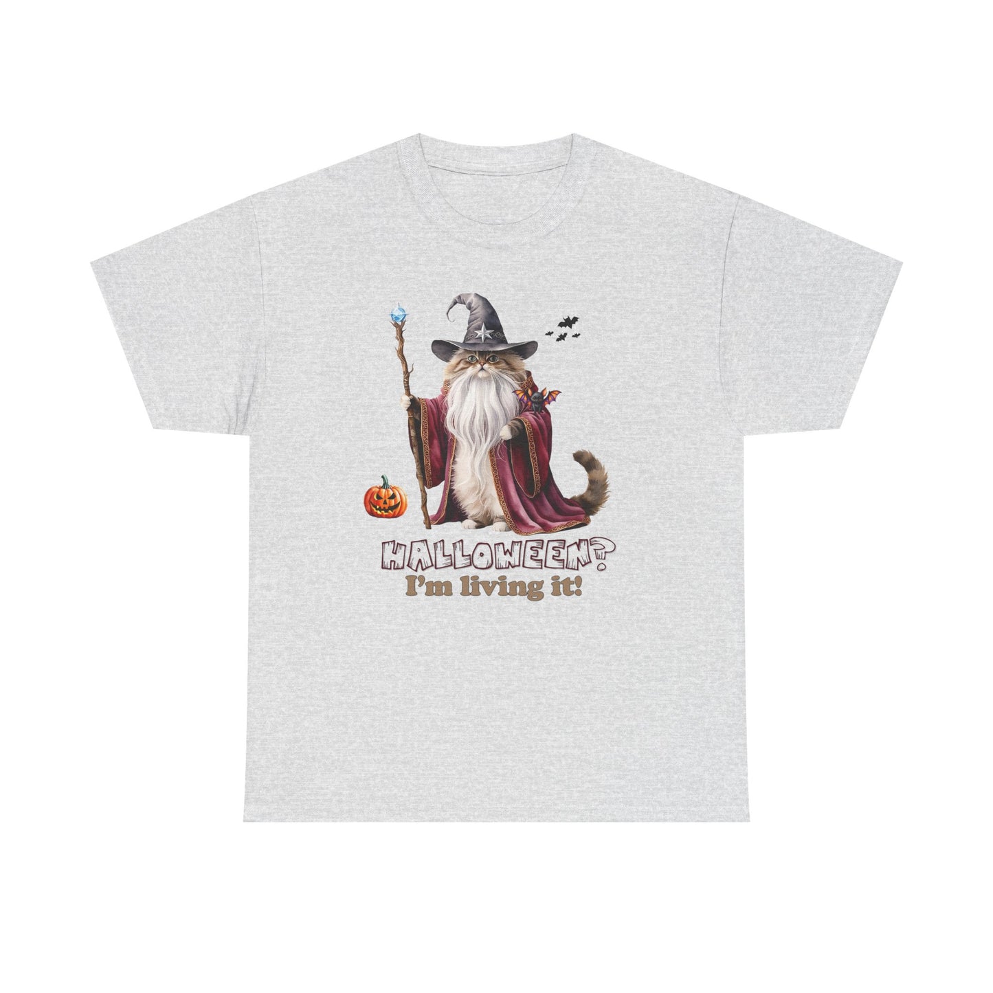 🧙 Living the Spell: Wizardry, Whimsy & Halloween CheerHalloween Wizard Cat Tee - 🎃 Spooky Unisex Cotton Shirt, Witchy T-Shirt, Fall Fashion, Gift for Cat Lovers, Halloween Costume, Relaxed Fit