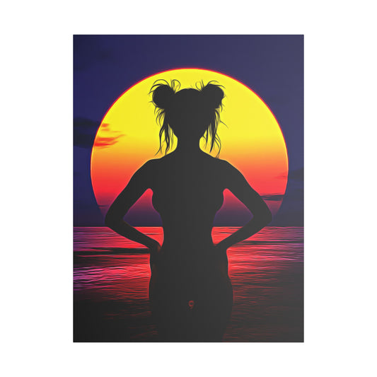 Solar Silhouette: Embrace Inner Strength in the Golden Sunset Glow - Sunset Silhouette Stretched Canvas Art | Boho Home Decor, Beach Wall Art, Unique Gift, Summer Vibes, Relaxing Artwork