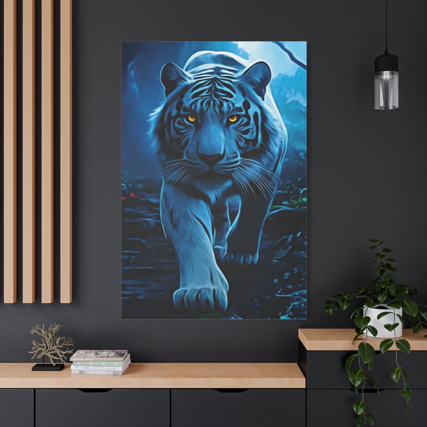 🐅 Blue Ember: Strength in Stillness, Power in Motion - Majestic White Tiger Wall Art, Canvas Print, Home Decor, Animal Lover Gift, Wildlife Artwork, Unique Gift Idea, Eco-Friendly Decor
