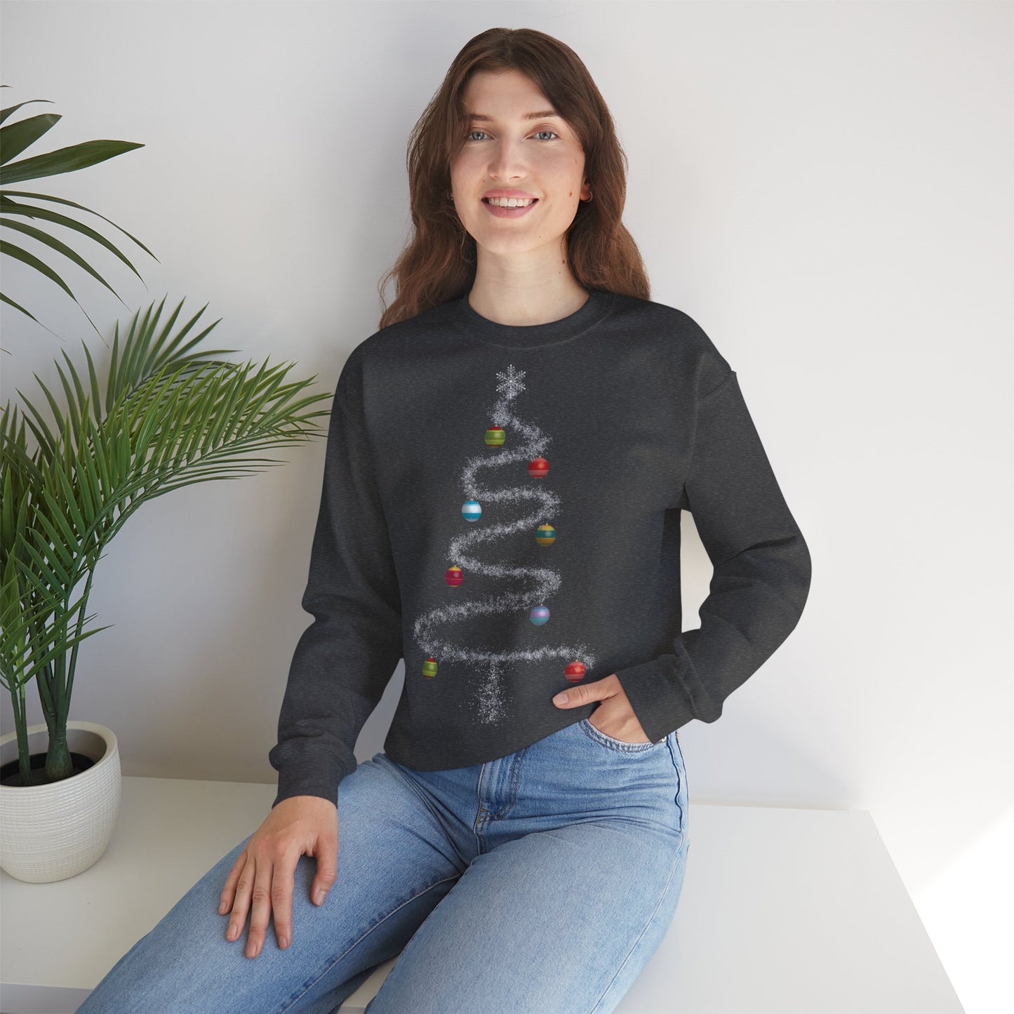 Cosmic Christmas: Where Stardust Dreams Become Holiday Magic - Christmas Tree Sweatshirt - Cozy Unisex Crewneck for Holiday Cheer