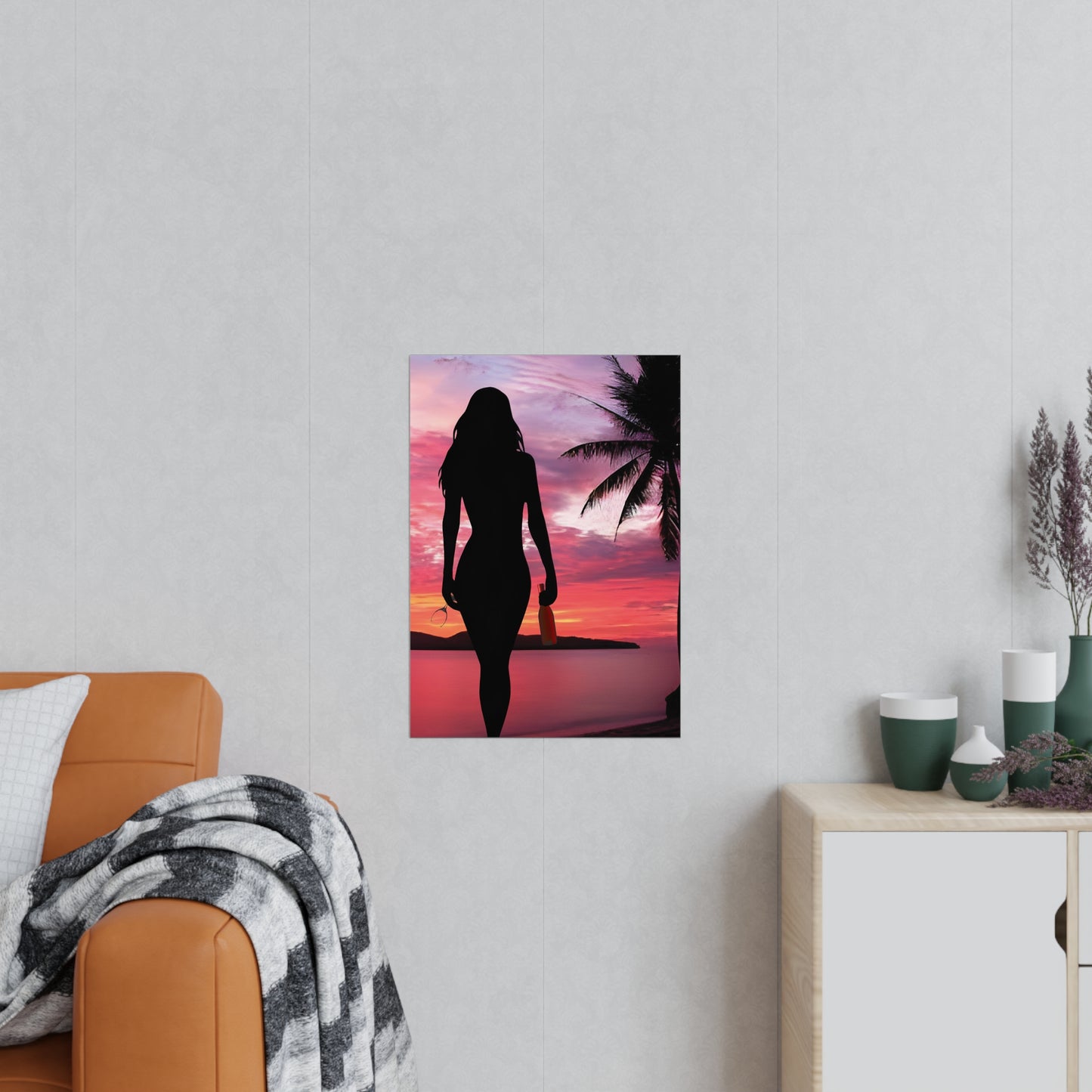 Serene Sunset Wall Art, Beach Poster, Silhouette Print, Tropical Home Decor, Relaxing Vibes, Ideal for Living Room or Bedroom