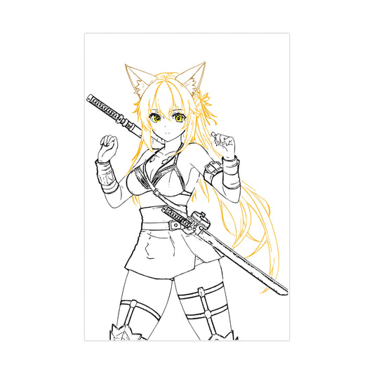 Poster: Anime Cat-Eared Blade Warrior Power - Fantasy Anime Art