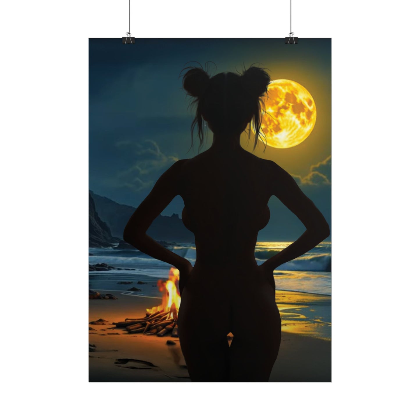 Roxie’s Midnight Swim – Moonlit Beach Art Prints, Bohemian Wall Decor, Beach House Artwork, Aesthetic Poster, Nighttime Vibes Home Decoration