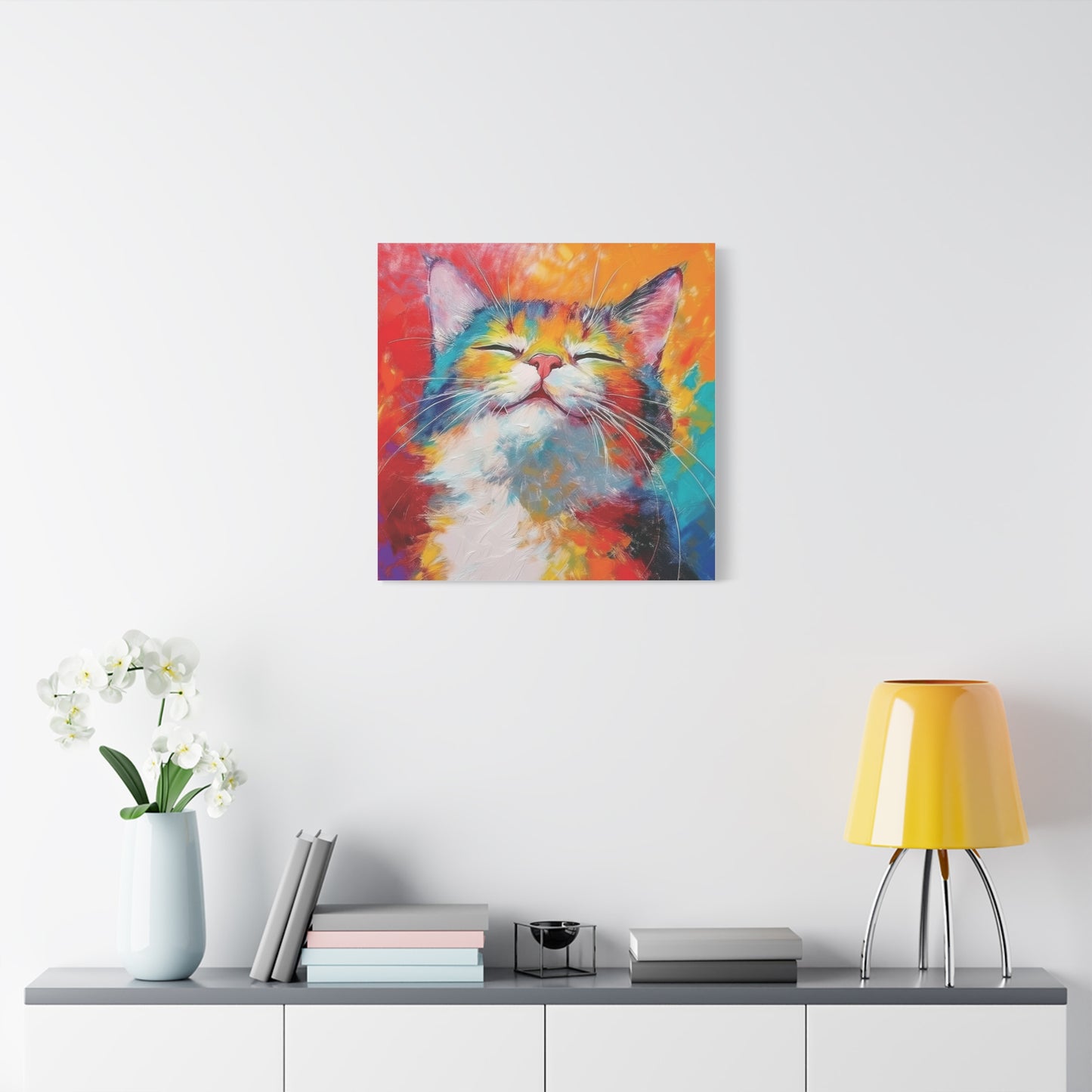 Canvas Print: Pawsitive Vibes Tri-Color Cat Artwork