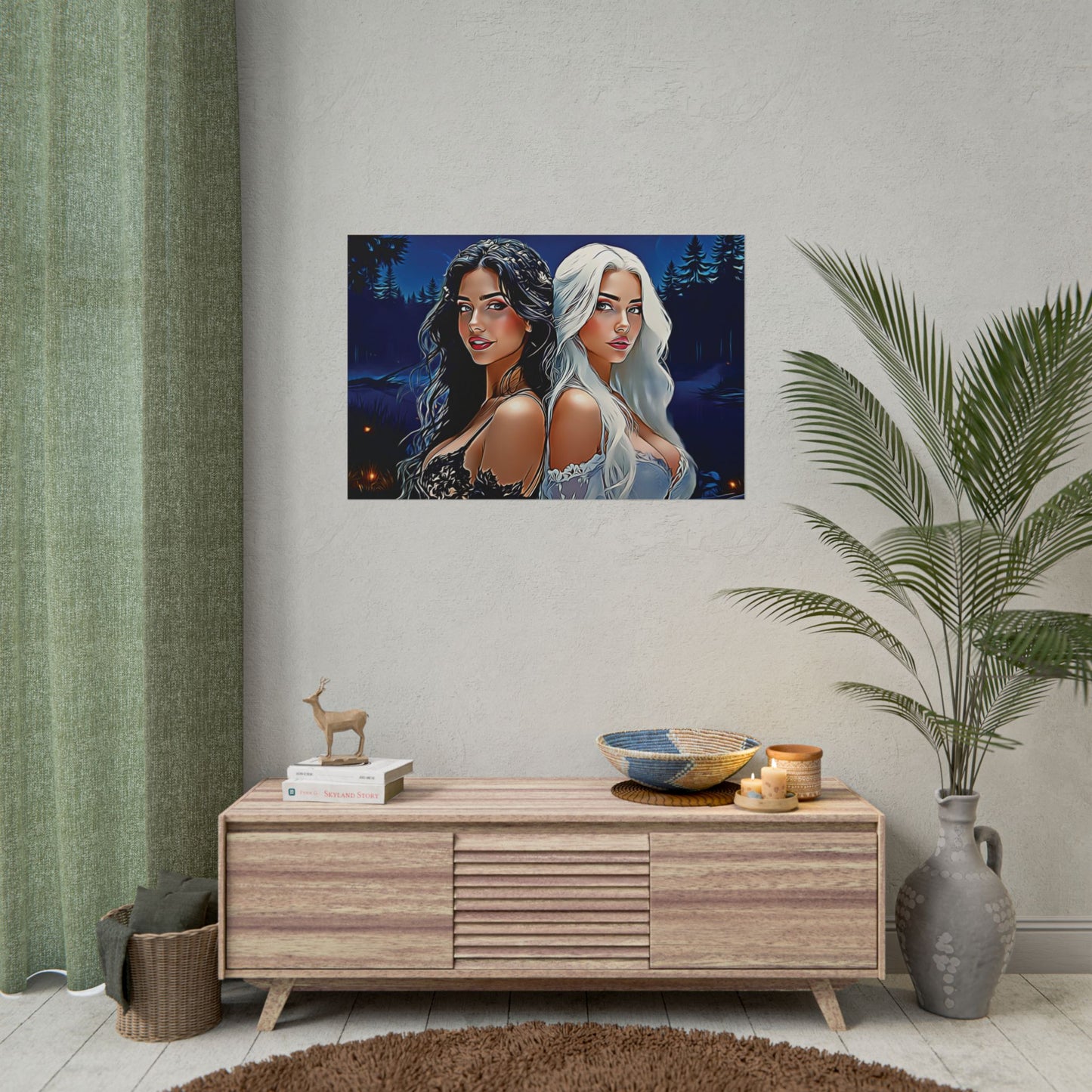 Moonlit Sisters of Opposites – Enchanted Night Art of Balance, Beauty, and Timeless Harmony - Mystical Duo Rolled Posters | Ethereal Art for Witchy Decor, Fantasy Wall Art, Gift for Her, Boho Home, Unique Prints