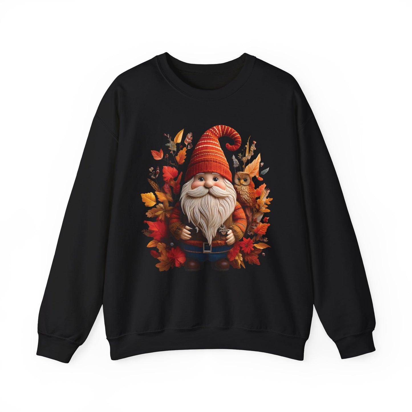 Gnome & Owl Autumn Harmony – Cozy Magic for the Season 🍂🧡 - Sweatshirt | Fall Sweater, Autumn Apparel, Unisex Crewneck, Perfect Gift, Holiday Wear, Seasonal Style, Comfortable Fashion