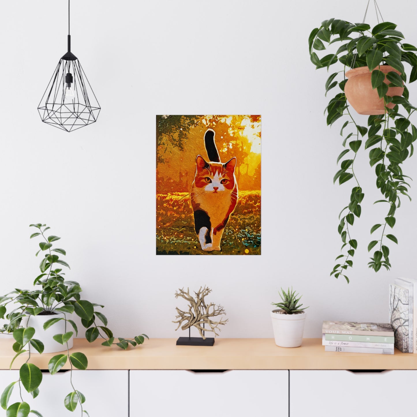 "Stride of Serenity: A Cat’s Golden Journey" - Vibrant Cat Matte Poster, Wall Art Decor, Feline Art Print, Cat Lover Gift, Home Decor, Nature Photography