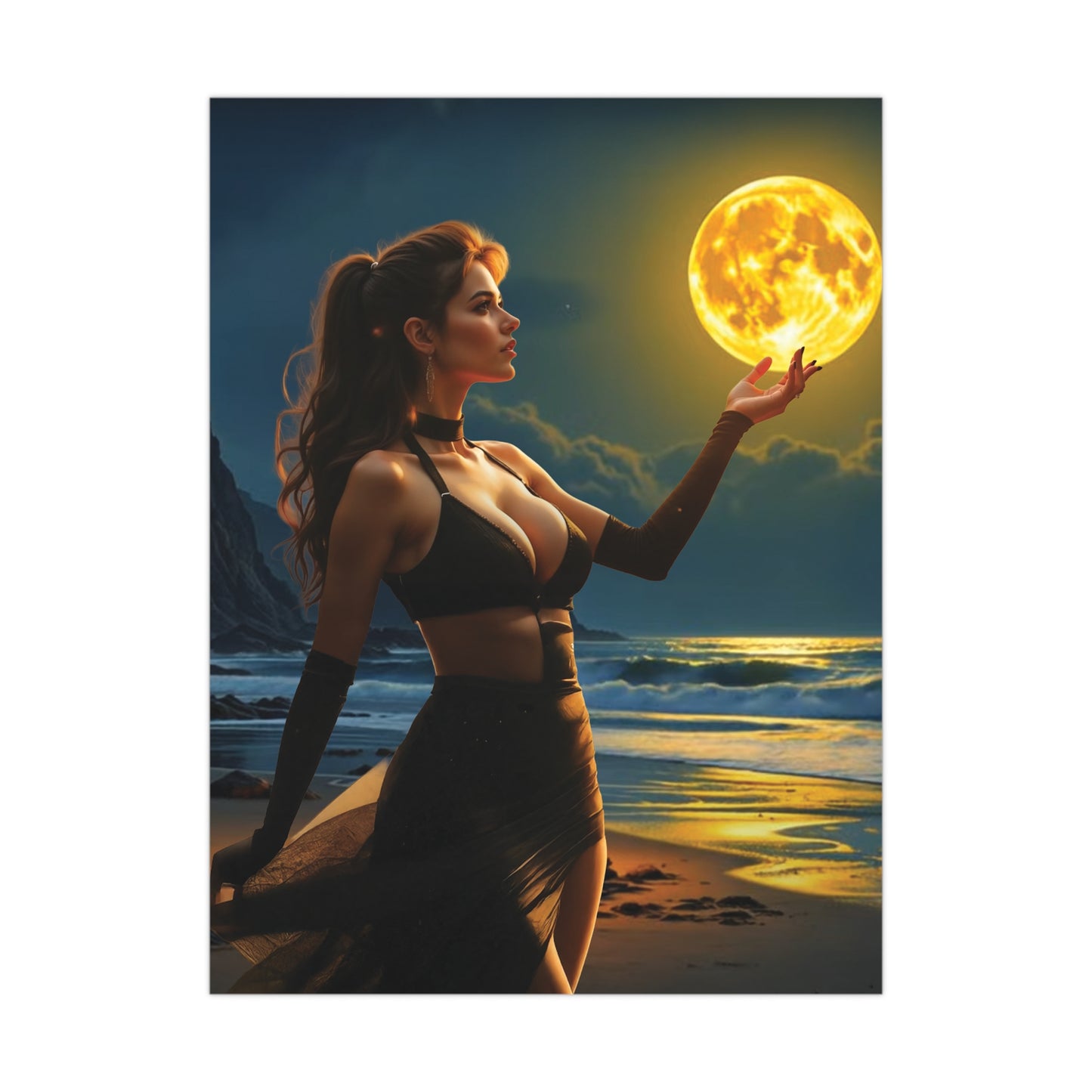 Moonlit Ambition – Reach for Your Celestial Dreams Poster- -Mystical Moonlight Matte Poster, Wall Art, Home Decor, Gift for Her, Enchanted Night Decor, Bedroom Wall Art