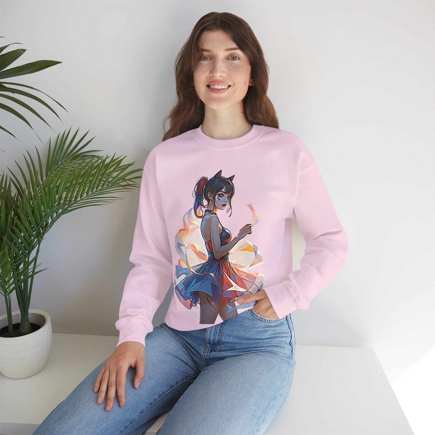 ✨Moonlit Grace: Anime Catgirl Aura for Casual Wear, Posters, Mugs and much more - Artistic Unisex Crewneck Sweatshirt | Cozy Graphic Sweater, Comfortable Hoodie, Fall Apparel, Anime-Inspired Gift, Casual Chic Fashion