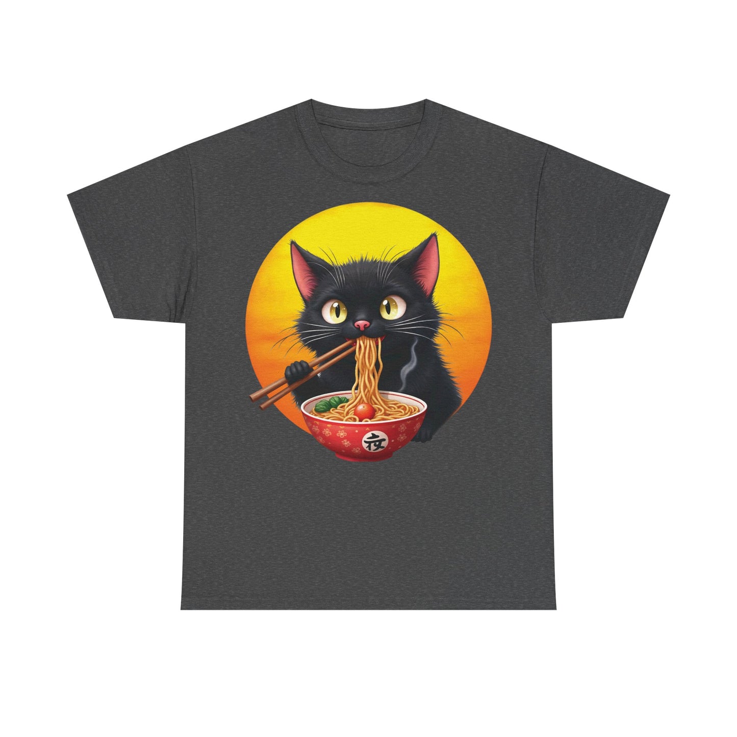 Ramen Cat Magic – Whiskers, Noodles & Sunshine Vibes - Ramen Cat - Cute Cat with Bowl of Noodles Unisex Heavy Cotton Tee