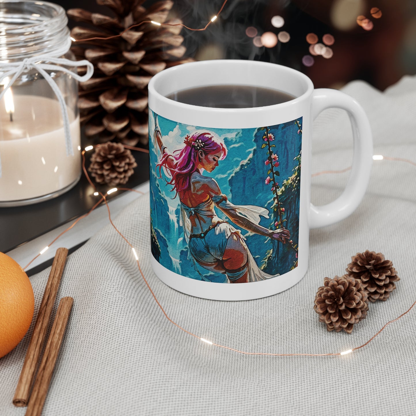 Blossom Beyond – Where Fantasy Blooms and Courage Flows 🌸🌄 - Ceramic Coffee Cups, 11oz, 15oz