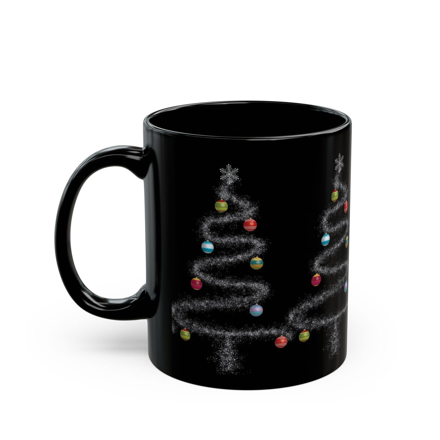 Cosmic Christmas: Where Stardust Dreams Become Holiday Magic - Christmas Tree Black Mug - Festive Coffee Cup (11oz, 15oz)