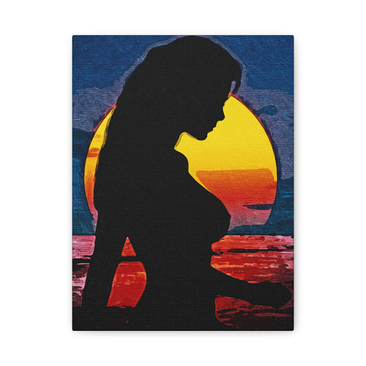 Radiant Horizons: Empowering Silhouette by Sunset – Embrace Inner Strength and Inspiring Beauty - Sunset Silhouette Canvas Wall Art, Inspirational Home Décor, Modern Art Print, Gift for Her, Boho Vibes, Perfect for Beach Lovers