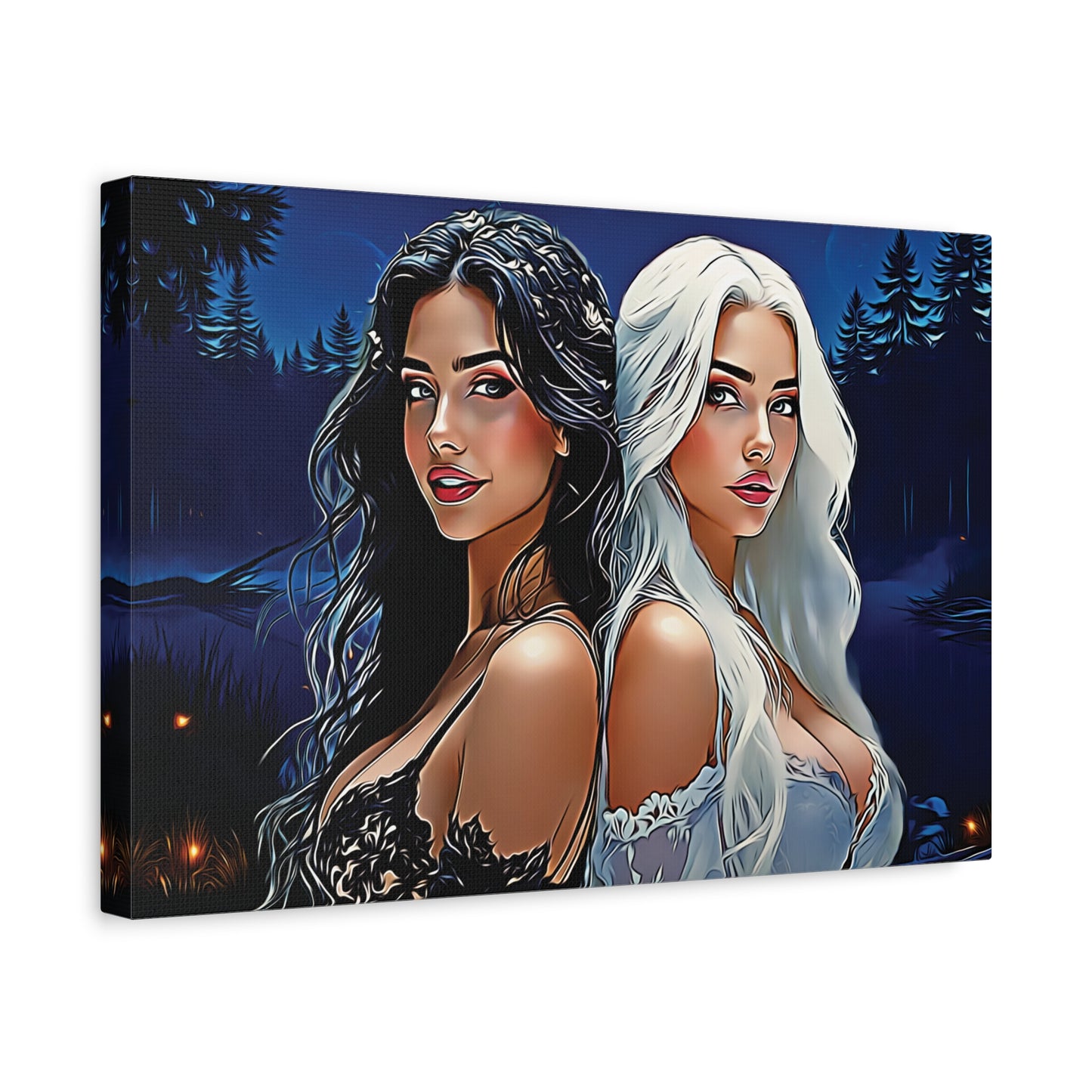 Moonlit Sisters of Opposites – Enchanted Night Art of Balance, Beauty, and Timeless Harmony - Canvas Art Print, Vibrant Wall Decor, Modern Home Art, Ideal Gift for Friends, Elegant Bedroom Accents, Birthday Present