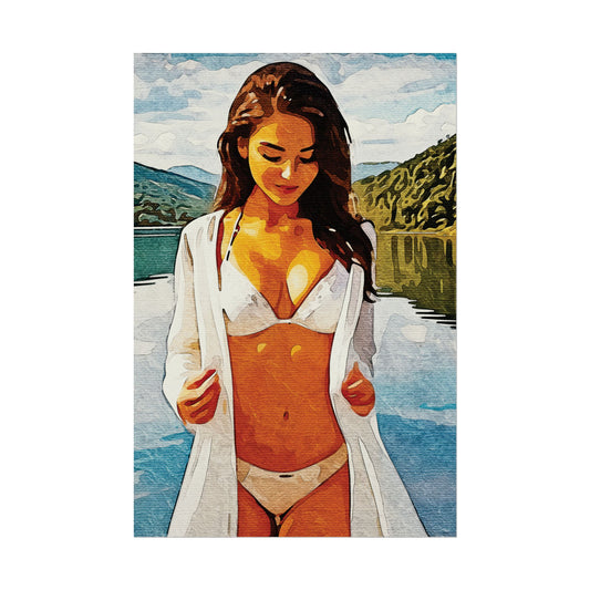 Beauty at the Lake — Sunlit Serenity for Canvas - Beach Vibe Rolled Poster, Summer Wall Art, Aesthetic Home Decor, Ocean Print, Ideal Gift for Beach Lovers