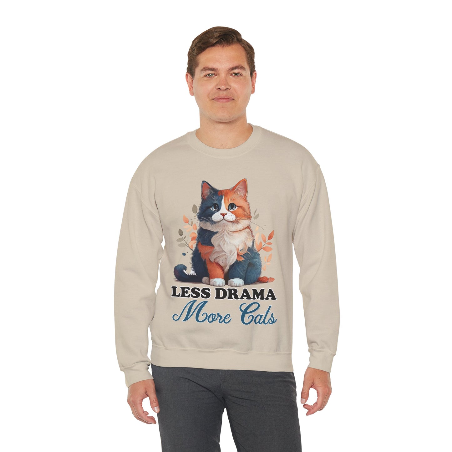 Less Drama, More Cats – Purrfect Peace in Style 🐾✨ - Cat Lover Crewneck Sweatshirt | Less Drama More Cats | Cozy Gift for Cat Owners, Animal Lovers, Cute Cat Sweatshirt