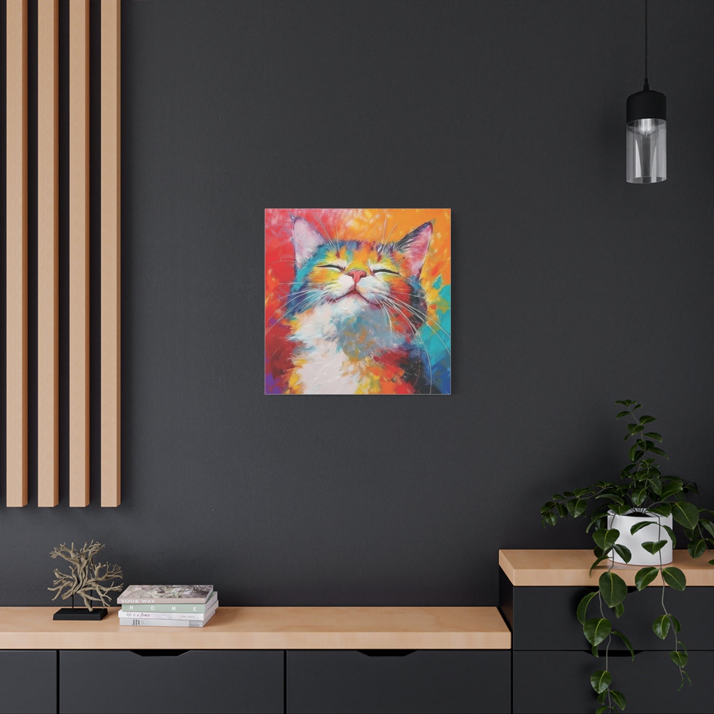 Canvas Print: Pawsitive Vibes Tri-Color Cat Artwork