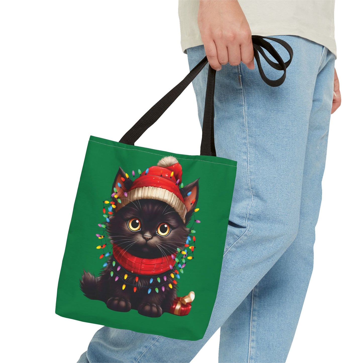 Whimsical Cat Tote Bag - Holiday Gift, Cute Cat Lover, Eco-Friendly Shopping Bag, Christmas Tote, Seasonal Accessories