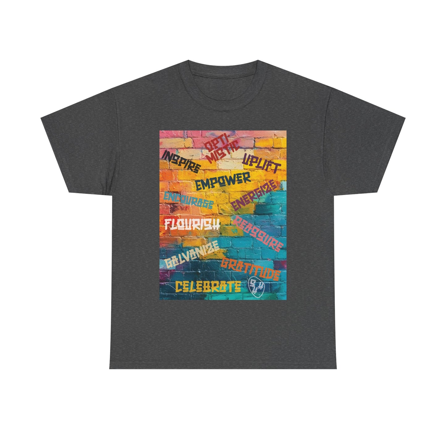 Fuel your fire—Inspire. Empower. Celebrate. 🎨💪 #MotivationalArt #InspireDaily #Empowerment #PositiveVibes #GoalGetter #WallOfWords Unisex Heavy Cotton Tee - Inspire, Uplift, Celebrate, Flourish, Perfect Gift for Motivational Occasions
