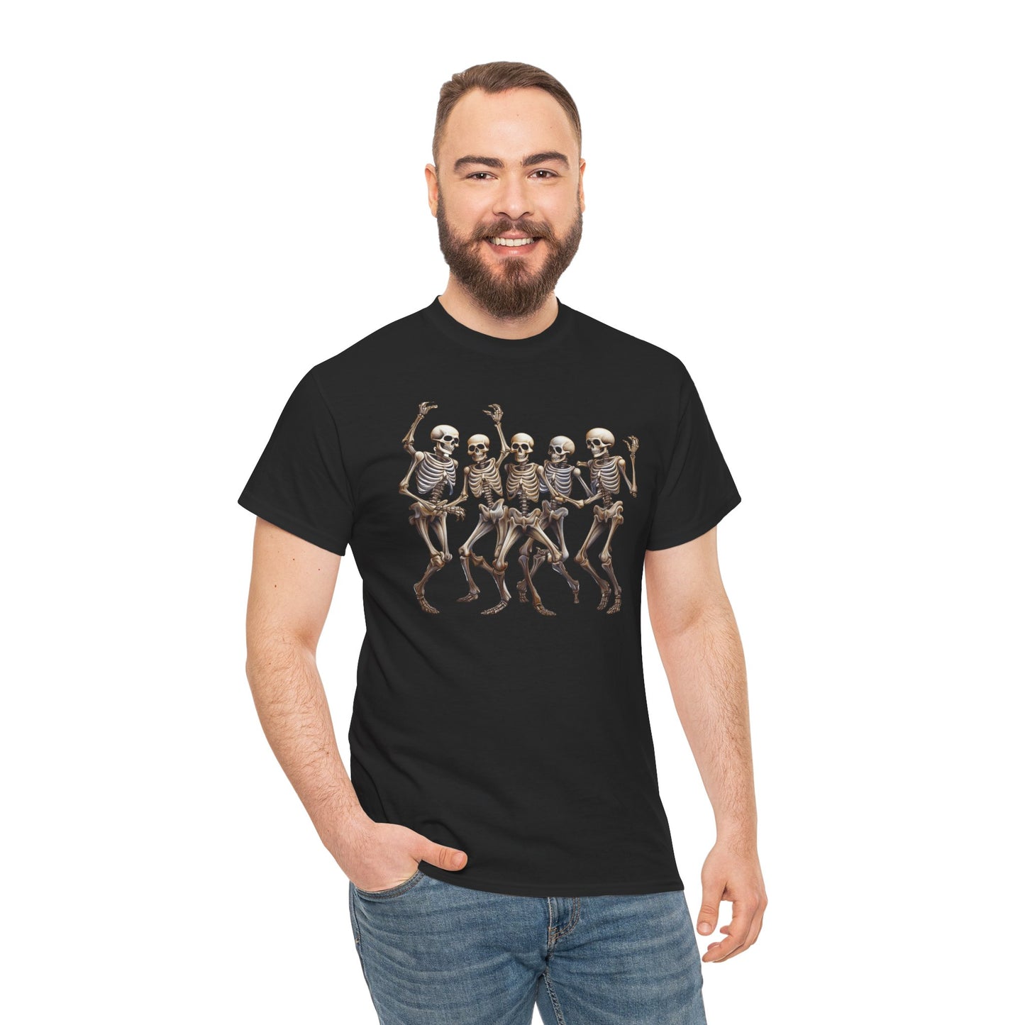 "Celebrate Life with Dancing Skeletons – Bold Apparel & Mugs that Spark Joy" - Unisex Heavy Cotton Tee with Dancing Skeletons, Halloween Shirt, Casual Tee, Party Apparel, Fun Graphic T-Shirt