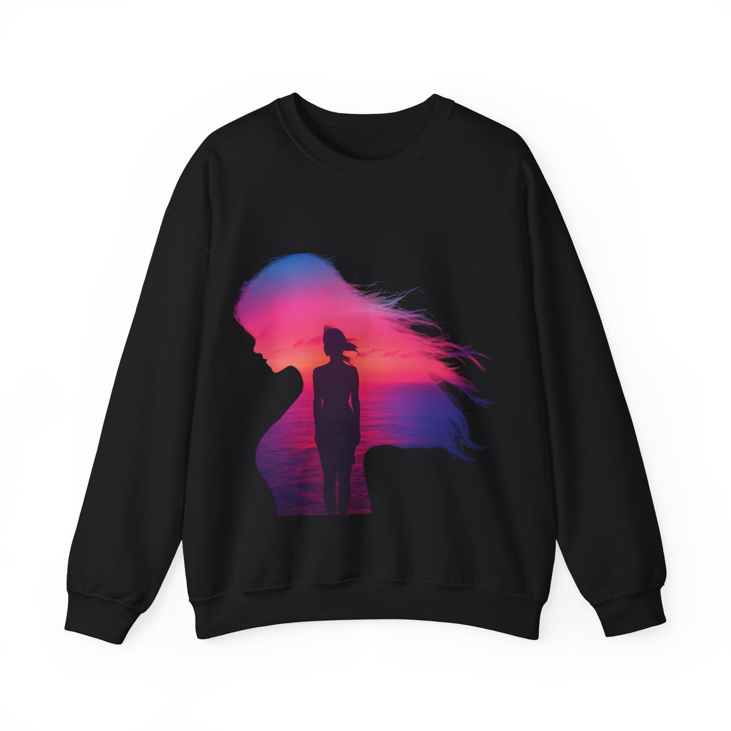 Radiate Boldly – Sunset Spirit in Every Sip and Step 🌅💫 - Silhouette Sunset Crewneck Sweatshirt | Cozy Unisex Top for Relaxing Days, Gifts for Her, Autumn Fashion