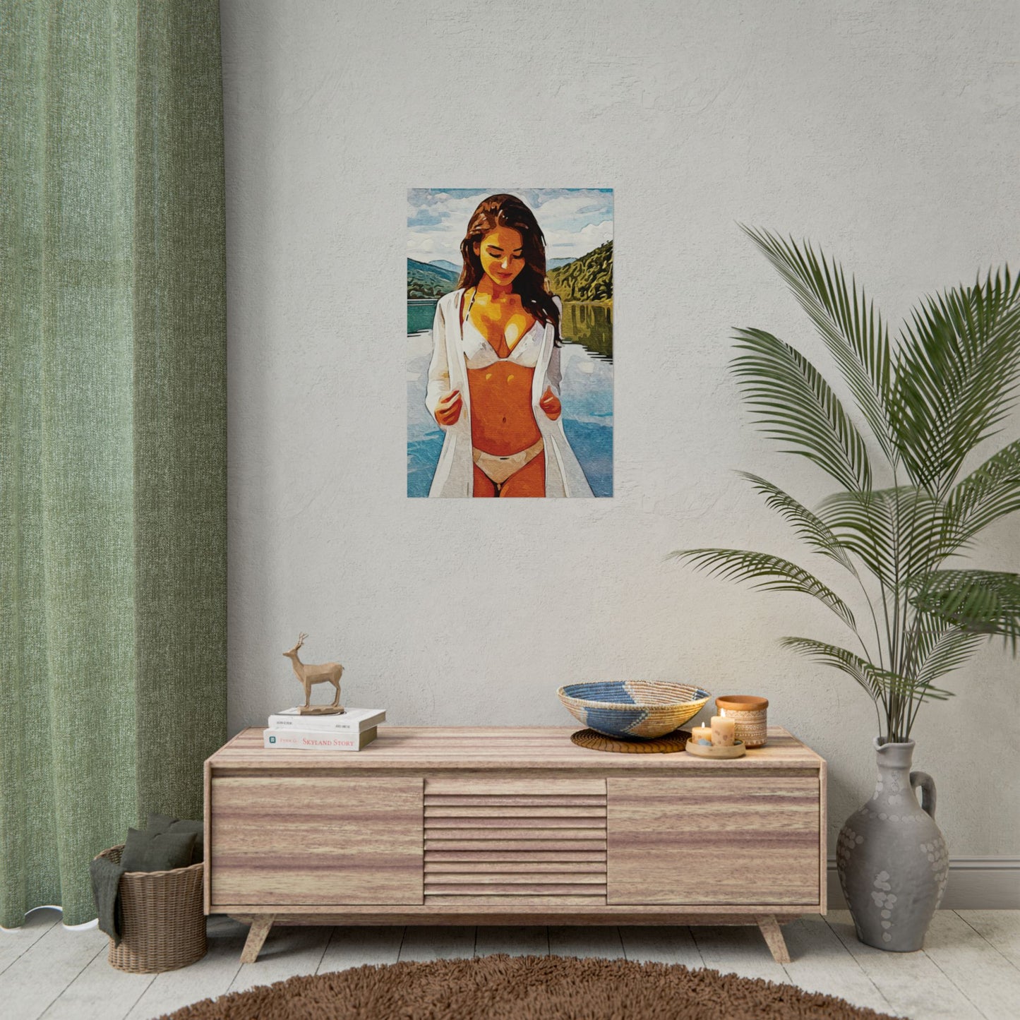 Beauty at the Lake — Sunlit Serenity for Canvas - Beach Vibe Rolled Poster, Summer Wall Art, Aesthetic Home Decor, Ocean Print, Ideal Gift for Beach Lovers