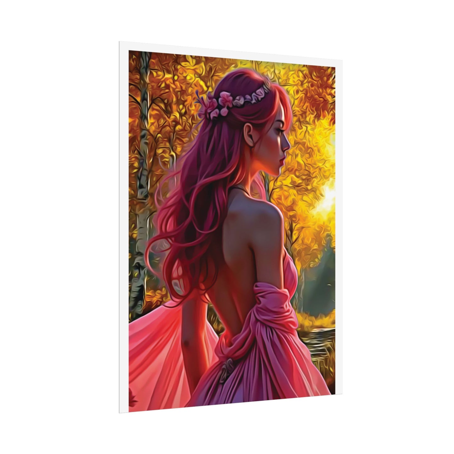 Beauty in Pink – Elegance Blossoms in Autumn Light - Enchanting Art Print, Elegant Decor, Fall Aesthetic, Feminine Wall Art, Unique Gift for Her, Boho Style Poster
