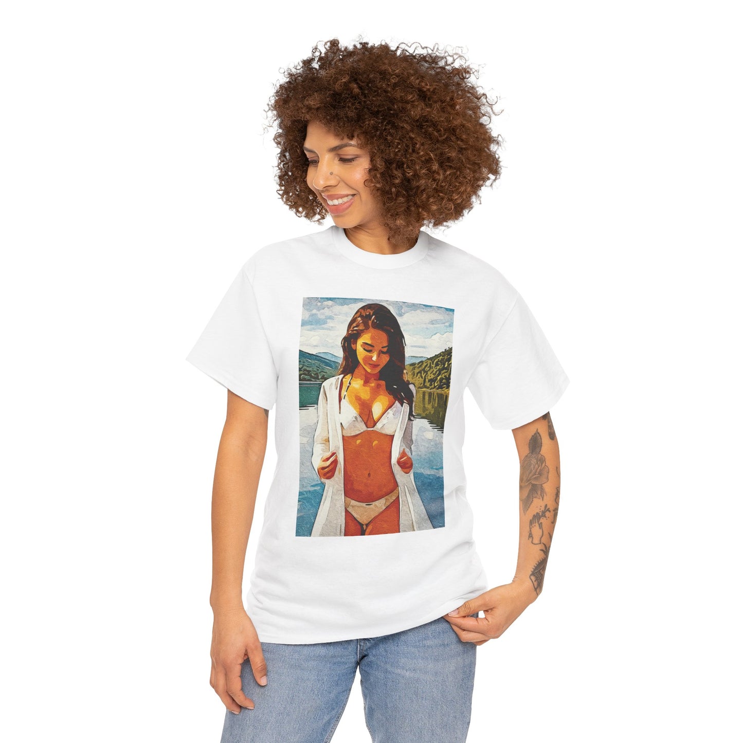 Beauty at the Lake — Sunlit Serenity for Casual Wear, Posters & Canvas - Summer Vibes Unisex Heavy Cotton Tee - Fun T-Shirt for Beach Lovers, Cute Casual Wear, Vacation Outfits, Graphic Tee for Parties, [...]