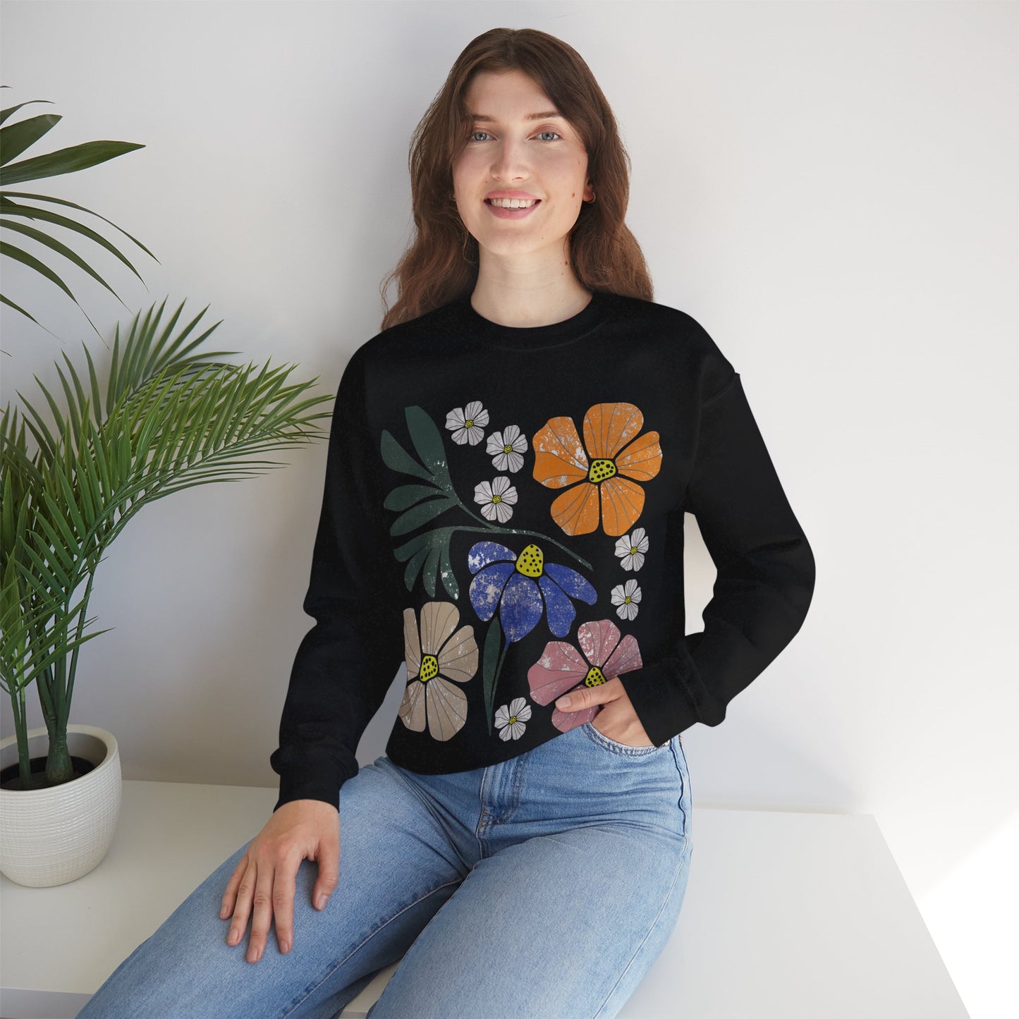 Boho / Retro Flower Crewneck Sweatshirt