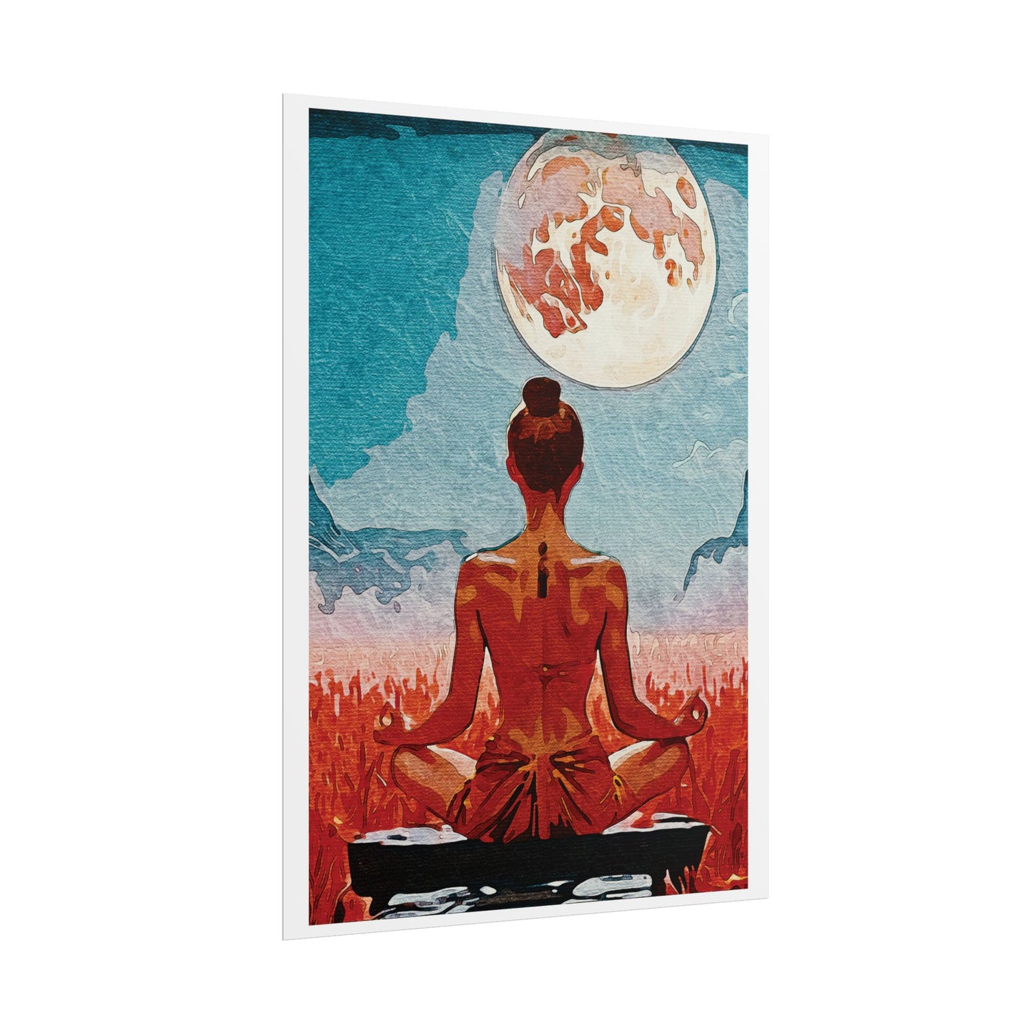 Serenity Under the Full Moon - Meditation Art Print, Zen Rolled Poster, Relaxation Decor, Spiritual Wall Art, Yoga Gift, Mindfulness Artwork