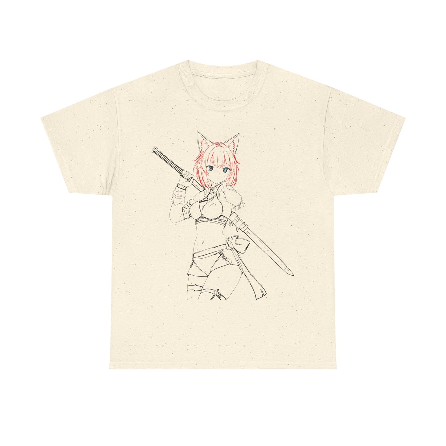 Blade & Whiskers: Unleash Courage and Cuteness with the Fierce Spirit of the Catgirl Warrior - Anime-Inspired Unisex Heavy Cotton Tee, Casual Wear, Gift for Gamers, Anime Lovers, Graphic Tee, Soft Cotton T-Shirt