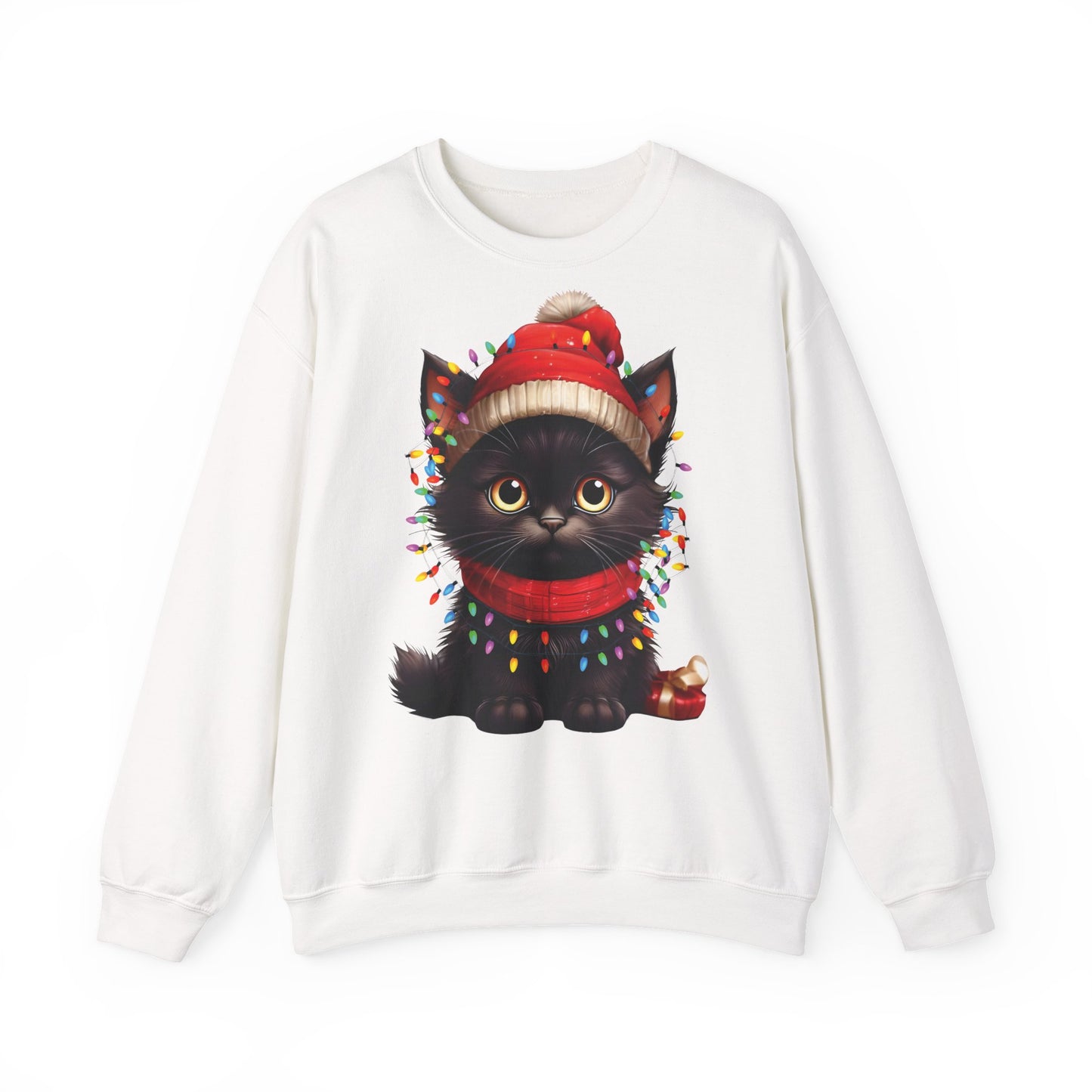 Holiday Heart: Kitten Wrapped in Christmas Lights - Festive Cat Crewneck Sweatshirt - Cozy Holiday Apparel, Warm Gift, Cute Winter Style, Pet Lover Sweatshirt, Christmas Sweater Alternative