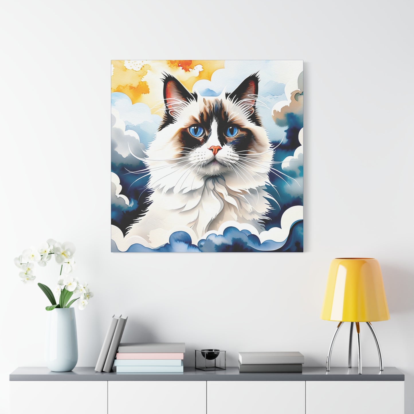 Canvas Art - Blue-Eyed Majesty: Cat Among the Clouds